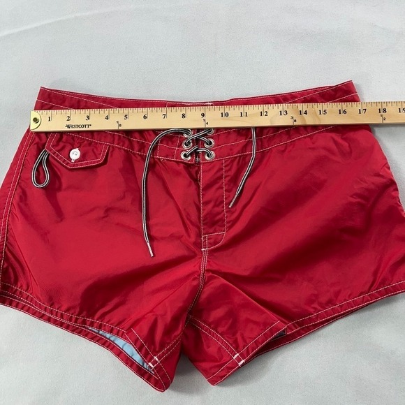Birdwell Beach Britches Board Shorts Women 12 Red Nylon Pocket USA - Picture 8 of 12
